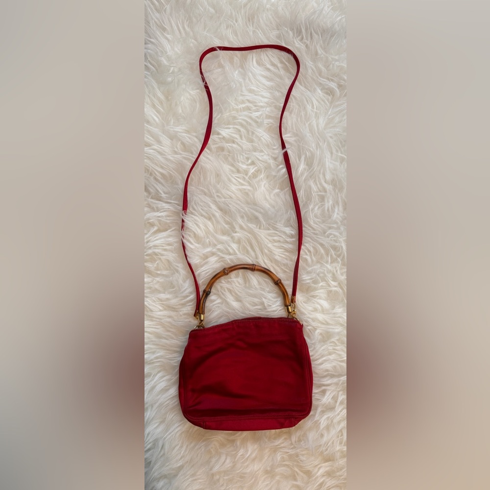 Gucci Red Bamboo Handle Two Way Bag